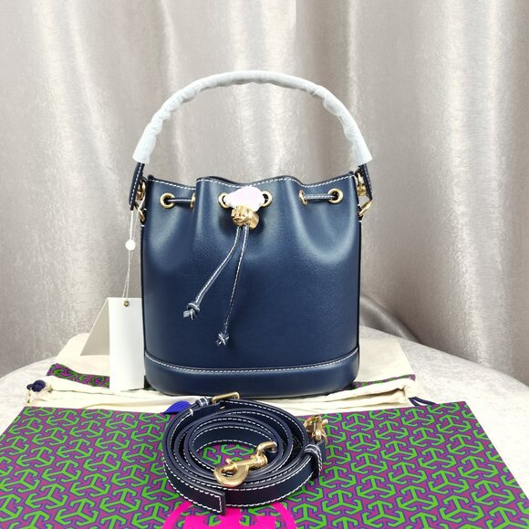 Tory Burch Handbags - Brand new Tory Burch T Monogram Leather Bucket Bag In dark blue